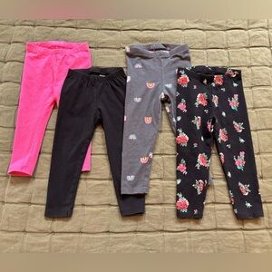 4 toddler girl cotton leggings, USED Cat & Jack, 2T - black, pink, grey